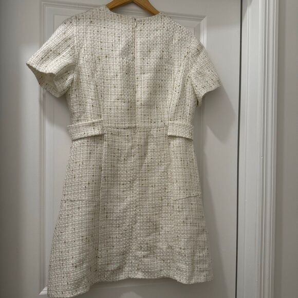 Karen Millen Metallic Tweed Peplum Hem Short Dress Ivory Size 10 - Picture 7 of 10